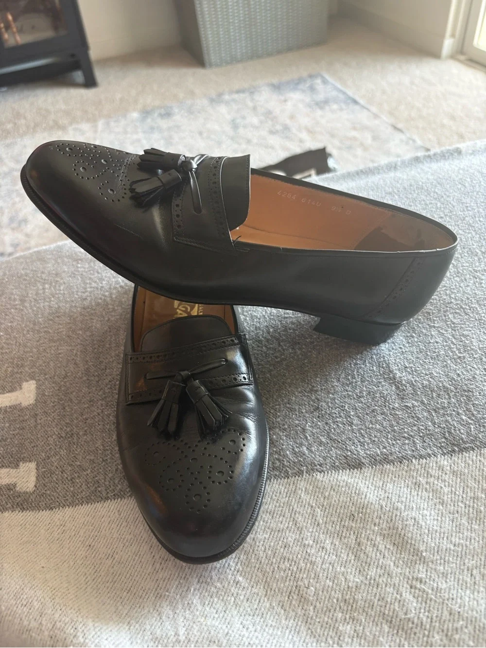 Salvatore Ferragamo Black Leather Tassel Loafers Shoes Men’s 9.5 D